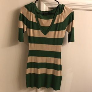 Tan & Green Stripped Bodycon Style Dress